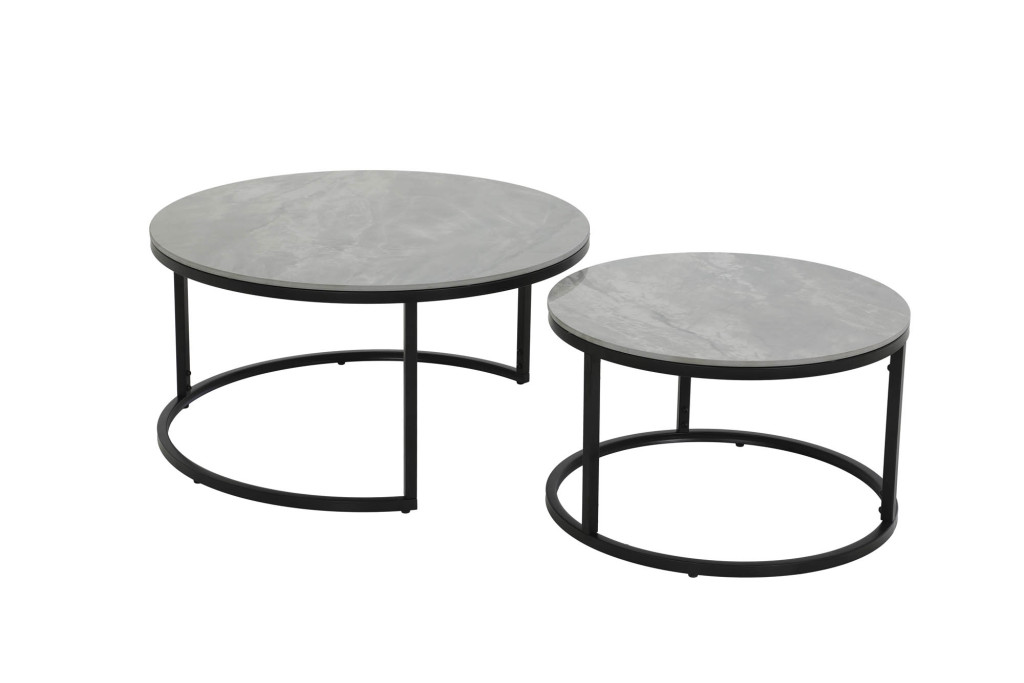 2-er Set Couchtisch Ludovika - Marmoroptik - Dm. ca. 60/80cm